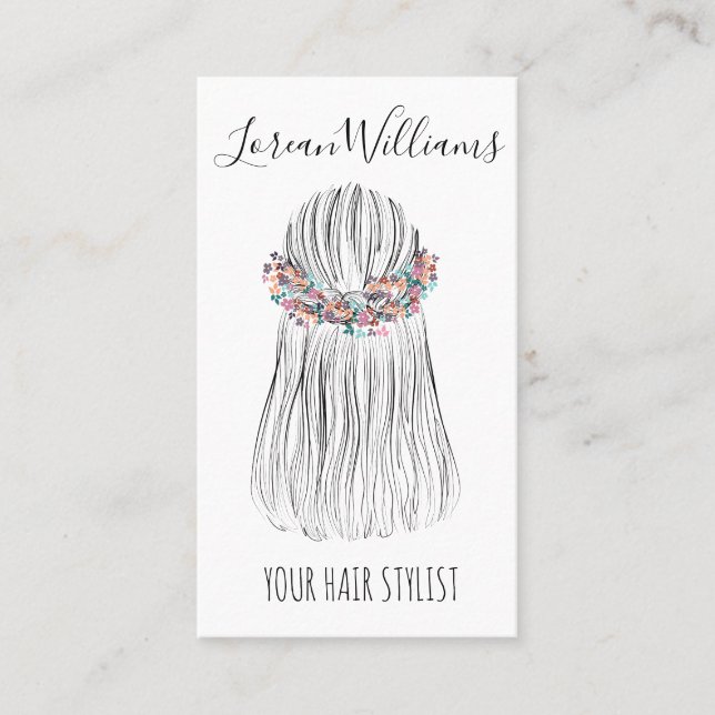 Boho Hair Stylist Flower Crown Bridal Hairstyle QR Business Card (Front)