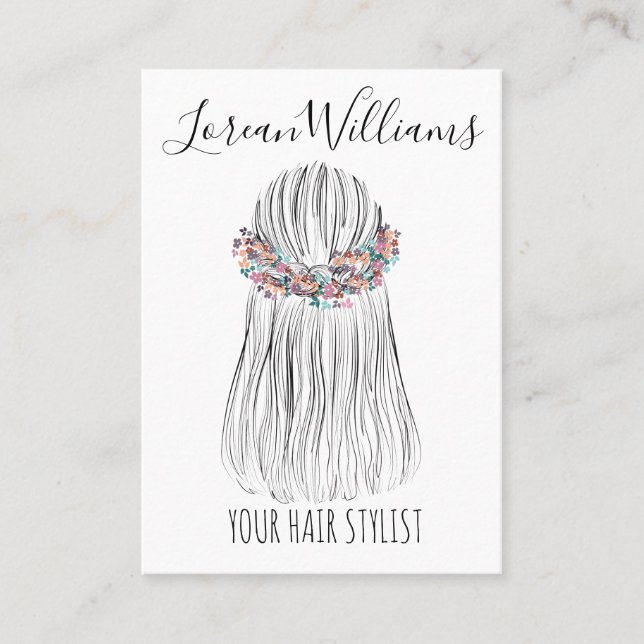  Boho Hair Stylist Flower Crown Wedding Hairstyle Business Card (Front)
