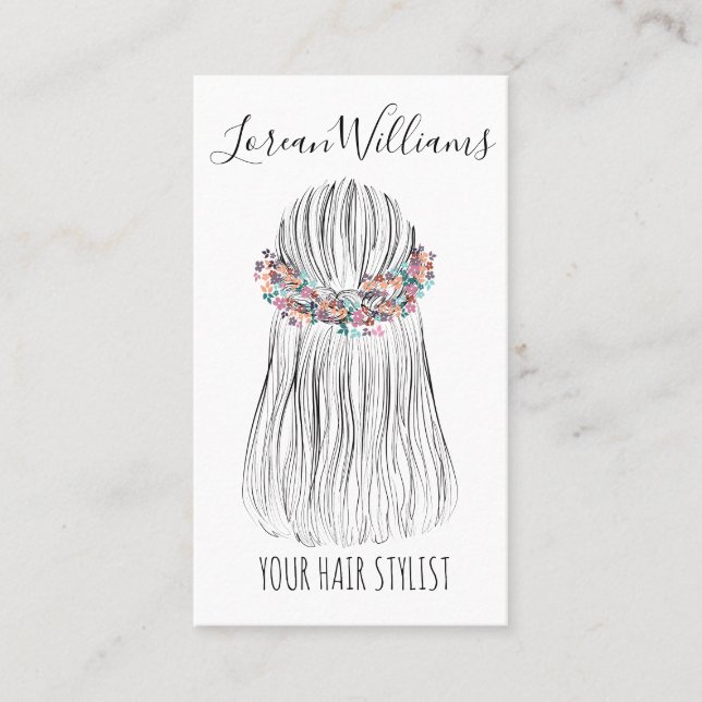  Boho Hair Stylist Flower Crown Wedding Hairstyle Business Card (Front)