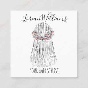  Boho Hair Stylist Flower Crown Wedding Hairstyle Square Business Card