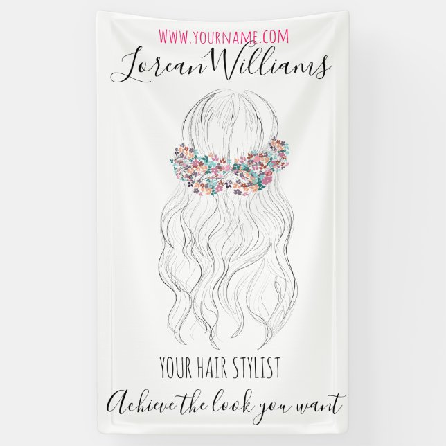 Boho Hair Wedding Hairdresser Floral Romantic   Banner (Vertical)