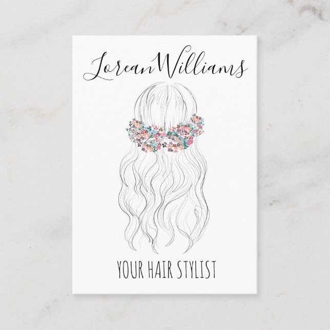 Boho Hair Wedding Hairdresser Floral Romantic   Business Card (Front)