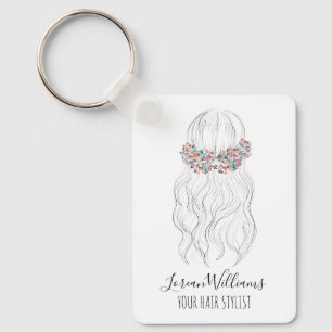 Boho Hair Wedding Hairdresser Floral Romantic QR Key Ring