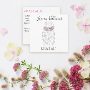Boho Hair Wedding Hairdresser Floral Romantic Square Business Card