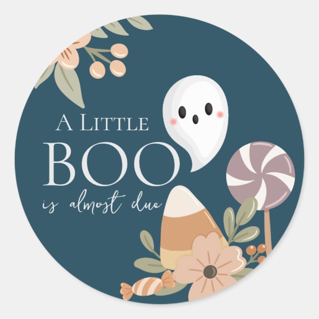 Boho Halloween Baby Shower Cute Ghost Dark Teal Classic Round Sticker (Front)