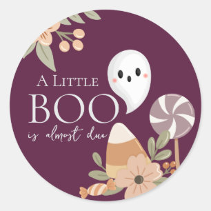 Boho Halloween Baby Shower Cute Ghost Plum Purple Classic Round Sticker