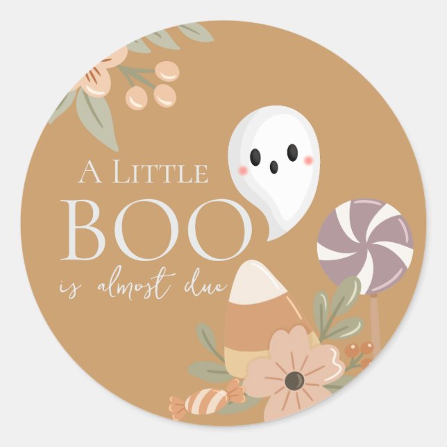 Boho Halloween Baby Shower Ghost Yellow Mustard Classic Round Sticker (Front)