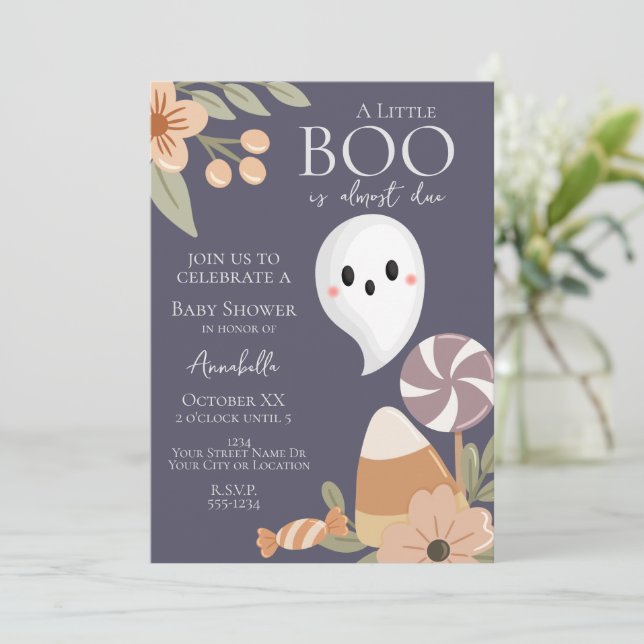 Boho Halloween Baby Shower Invitation – Cute Ghost (Standing Front)