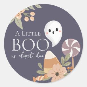 Boho Halloween Baby Shower Little Boo – Cute Ghost Classic Round Sticker