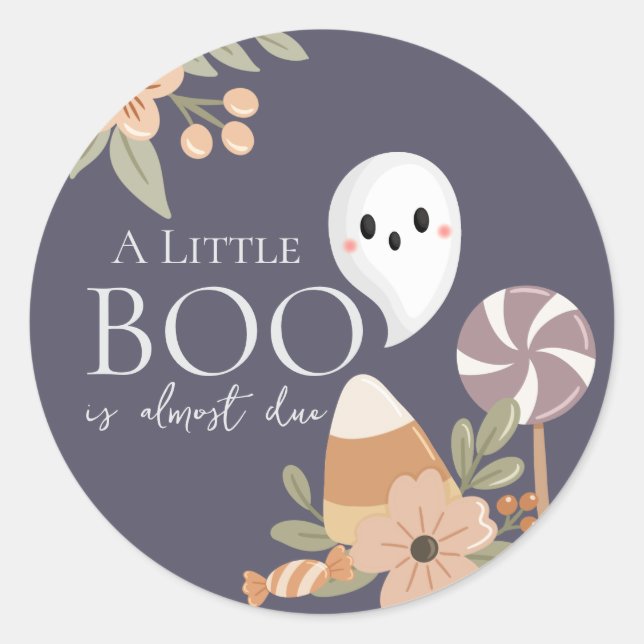 Boho Halloween Baby Shower Little Boo – Cute Ghost Classic Round Sticker (Front)
