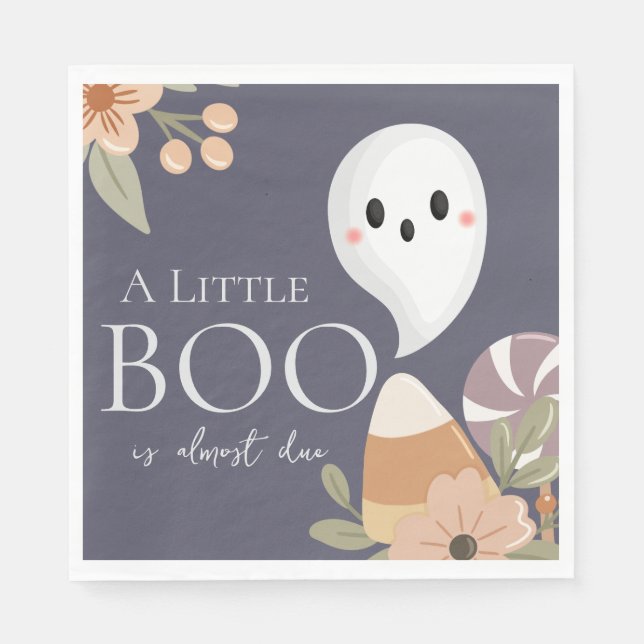 Boho Halloween Baby Shower Little Boo – Cute Ghost Napkin (Front)