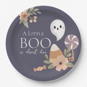 Boho Halloween Baby Shower Little Boo – Cute Ghost Paper Plate