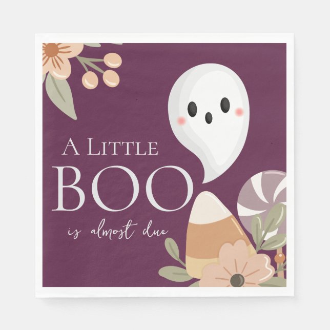 Boho Halloween Baby Shower Little Boo Ghost Plum Napkin (Front)