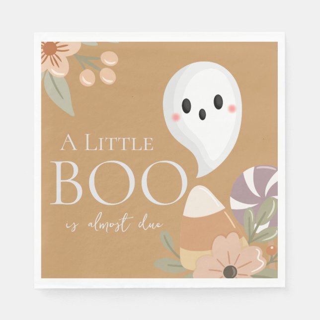 Boho Halloween Baby Shower Little Boo Ghost Yellow Napkin (Front)