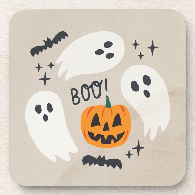 Boho Halloween Cute Ghost  Coaster (Front)