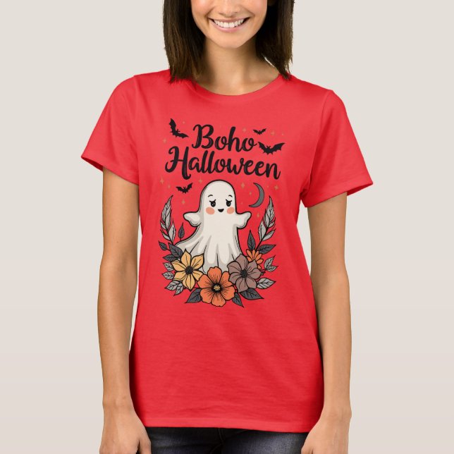 Boho Halloween Cute Ghost T-Shirt (Front)