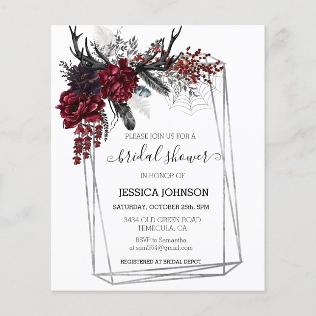 Boho Halloween Floral Bridal Shower Watercolor (Front)