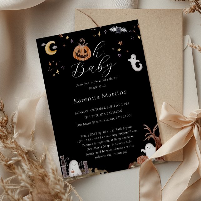 Boho Halloween Gender Neutral Oh Baby Shower Invitation (Creator Uploaded)