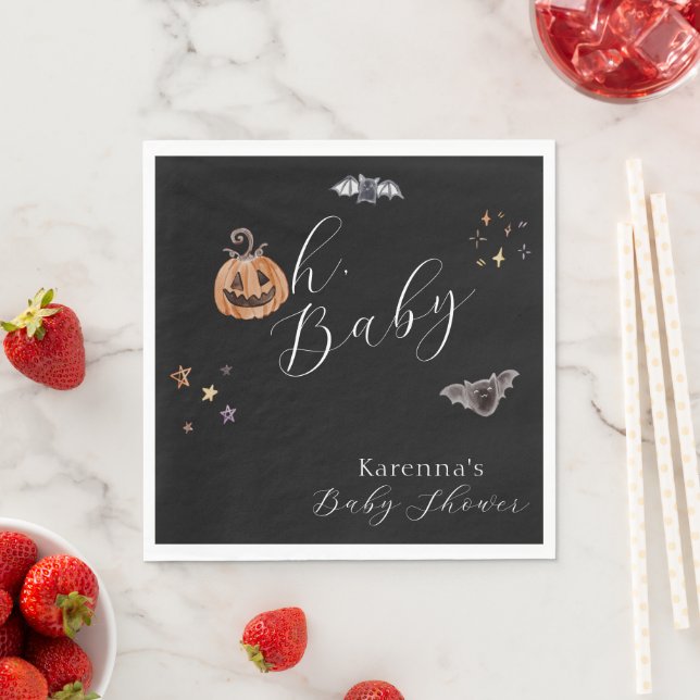 Boho Halloween Gender Neutral Oh Baby Shower Napkin (Insitu)