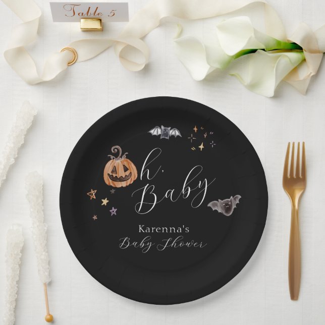 Boho Halloween Gender Neutral Oh Baby Shower Paper Plate (Wedding)