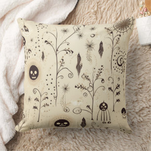 Boho Halloween Masks & Botanical Swirls Pattern Cushion