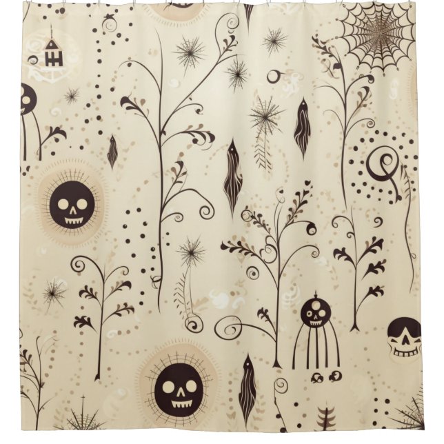 Boho Halloween Masks & Botanical Swirls Pattern Shower Curtain (Front)