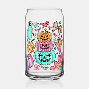 Boho Halloween Pumpkin Ghost Can Glass
