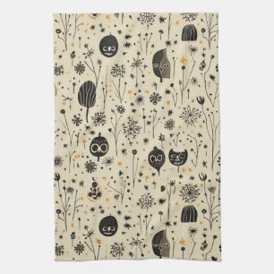 Boho Halloween Seamless Pattern Tea Towel