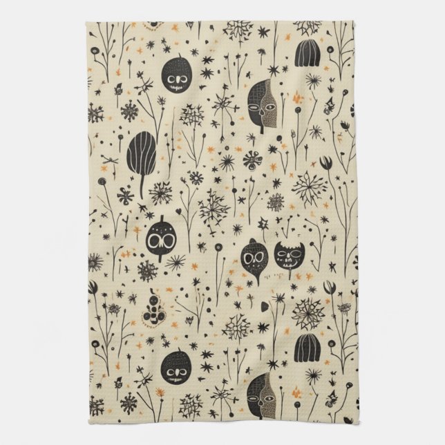 Boho Halloween Seamless Pattern Tea Towel (Vertical)