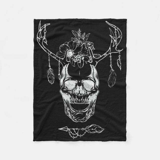 Boho Halloween Skull  Fleece Blanket (Front)
