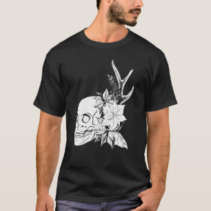 Boho Halloween Skull Flowers Occult Dark Art Goth T-Shirt