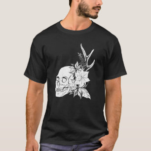 Boho Halloween Skull Flowers Occult Dark Art Goth T-Shirt