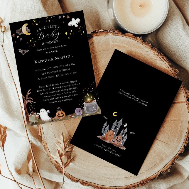 Boho Halloween Sweet Little Baby is Brewing Shower Invitation (Creator Uploaded)