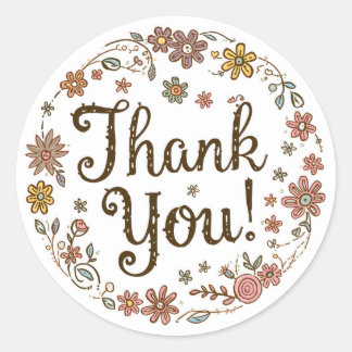 Boho Hand-Drawn Flower Thank You Classic Round Sticker