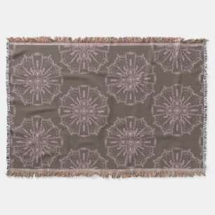 Boho Hand Drawn Mandala Blush Pink Brown Pattern Throw Blanket