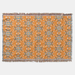 Boho Hand Drawn Mandala Orange Colourful Throw Blanket