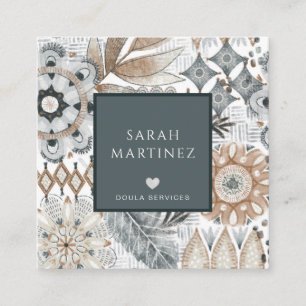 Boho Hand Drawn Shapes Doula Birth Services Square Business Card