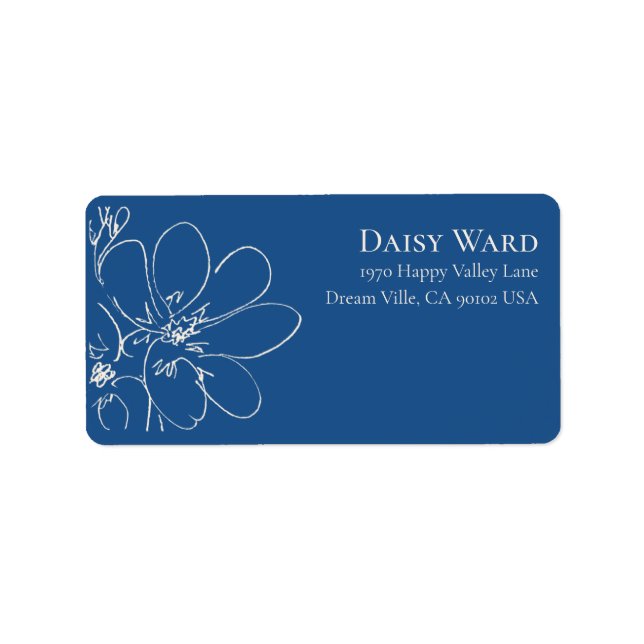 Boho Hand-Drawn Wildflower Address Labels | Blue (Front)