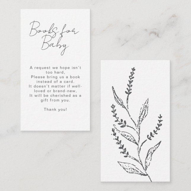 Boho Hand-drawn Wildflower Books For Baby Shower Enclosure Card (Front/Back)