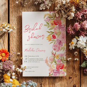 Boho hand painted floral Watercolor bridal shower Invitation