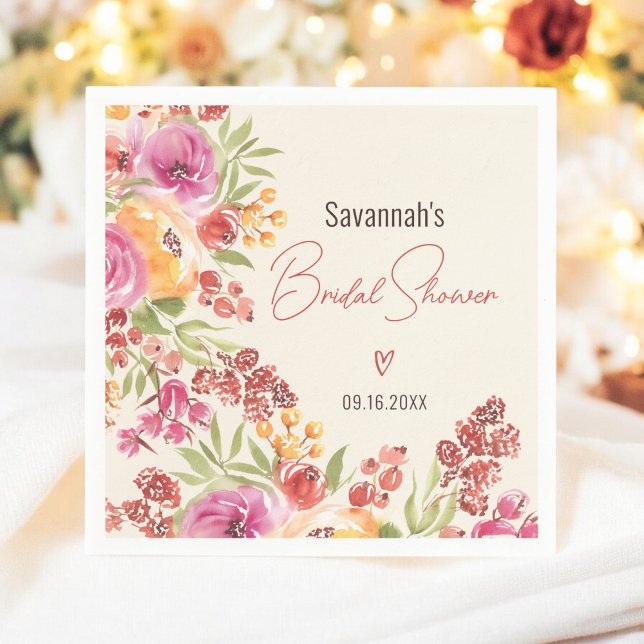 Boho Hand-Painted Watercolor Floral Bridal Shower Napkin (Boho Hand-Painted Watercolor Floral Bridal Shower Napkins)