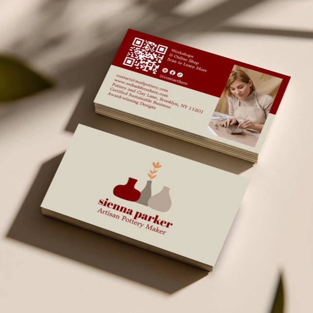 BOHO  HANDMADE POTTERY CERAMIC QR CODE PHOTO BUSINESS CARD (Creator Uploaded)