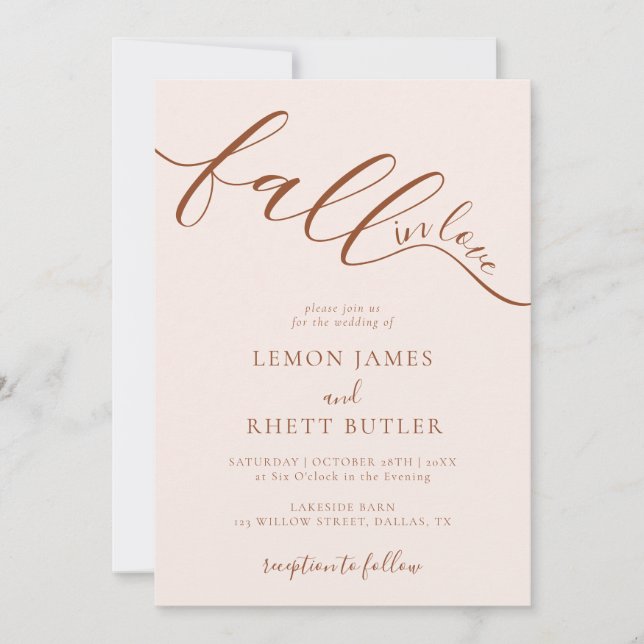 Boho Handwritten Fall In Love Wedding  Invitation (Front)