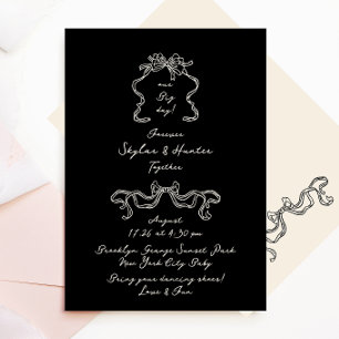 Boho Handwritten Retro Black & Cream Wedding Invitation