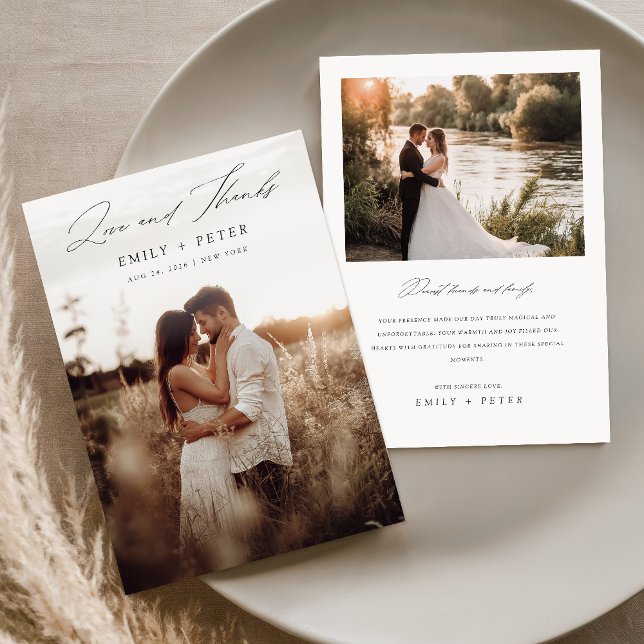 Boho Handwritten Script Wedding 2-Photo Thank You Card (Creator Uploaded)