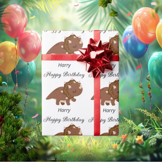 Boho Happy Birthday Personalised Dinosaurs  Wrapping Paper (Wrap your gifts in style with our Boho Happy Birthday Personalized Dinosaurs Wrapping Paper! )