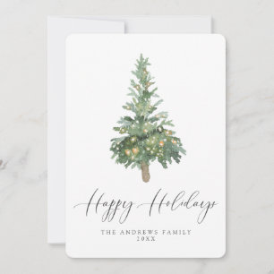Boho Happy Holidays Watercolor Tree Non-Photo Holiday Card