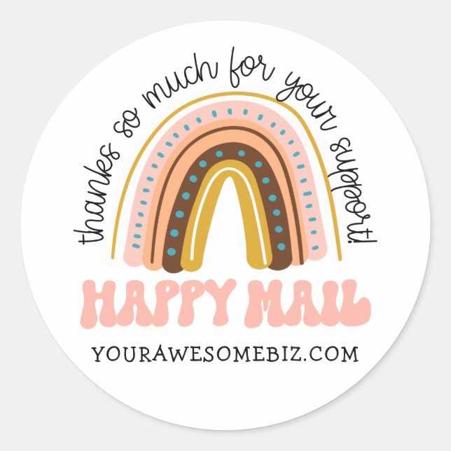 Boho Happy Mail Thanks for Your Support Business Classic Round Sticker (Front)