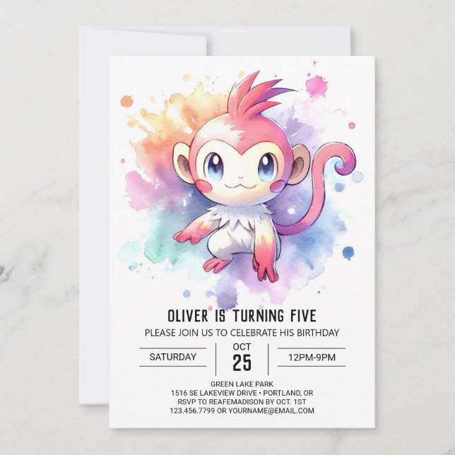 Boho Happy Monkey Birthday Invitation (Front)