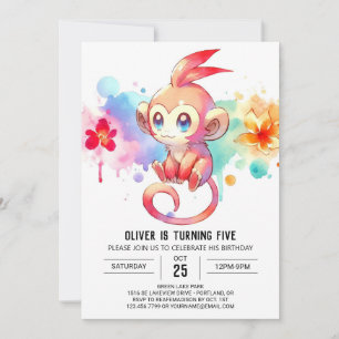 Boho Happy Monkey Birthday Invitation
